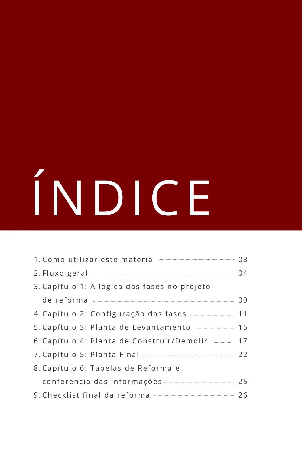Sumário do ebook de reforma