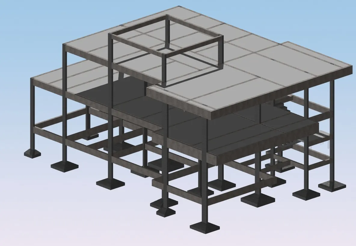 Geometria do sobrado modelada no TQS, com pilares, vigas, lajes e fundação