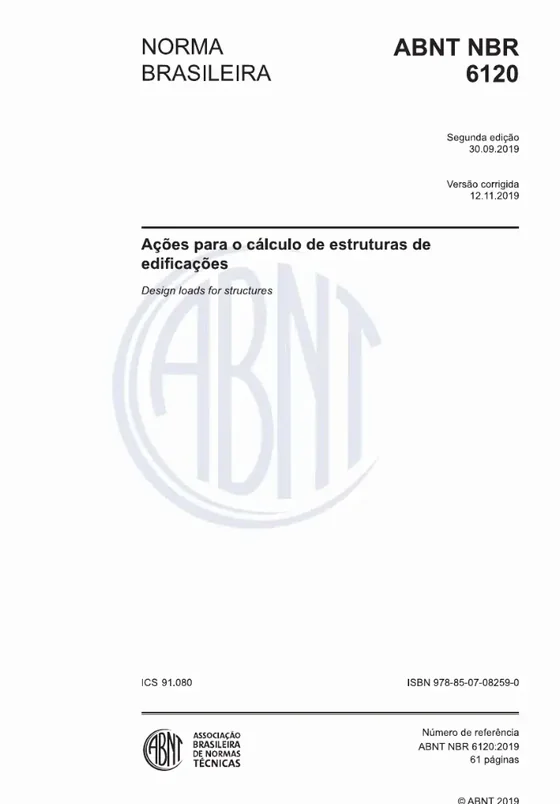 Capa da ABNT NBR 6120, Ações para o cálculo de estruturas de edificações